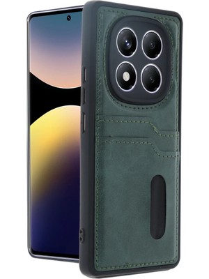 Bezos Xiaomi Redmi Note 14 Pro 5g Kılıf Sara Kartvizitli Deri Kılıf - Koyu Yeşil