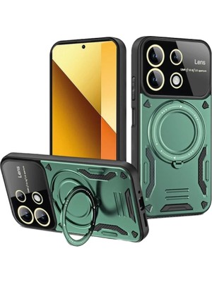 Bezos Xiaomi Redmi Note 13 4g Kılıf Joy Lens Standlı Kapak - Koyu Yeşil