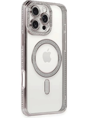 Bezos Apple iPhone 16 Pro Kılıf Joke Simli Magneticsafe Kılıf - Pembe