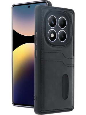Bezos Xiaomi Redmi Note 14 Pro 4g Kılıf Sara Kartvizitli Deri Kılıf - Siyah