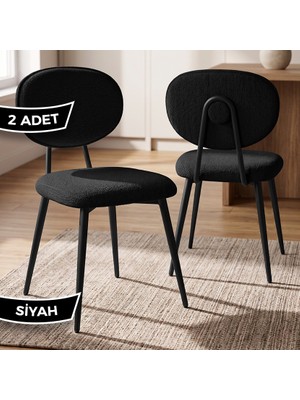 Canisa Nubba Serisi 2 Adet Bukle Kumaş Siyah Metal Iskeletli Mutfak Sandalyesi