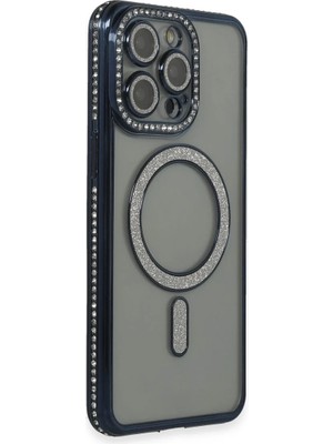 Bezos Apple iPhone 15 Pro Kılıf Joke Simli Magneticsafe Kılıf - Lacivert