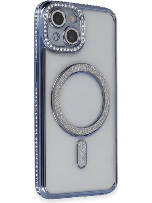 Bezos Apple iPhone 13 Kılıf Joke Simli Magneticsafe Kılıf - Mavi