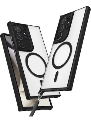 Bezos Samsung Galaxy S23 Ultra Kılıf Enka Magsafe Silikon Kılıf - Siyah