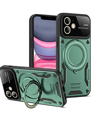 Bezos Apple iPhone 11 Kılıf Joy Lens Standlı Kapak - Koyu Yeşil