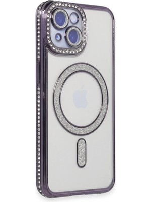 Bezos Apple iPhone 13 Kılıf Joke Simli Magneticsafe Kılıf - Derin Mor