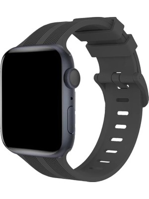 Bezos Apple Watch 38MM KR408 Çizgili Silikon Kordon - Koyu Gri
