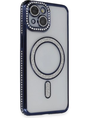 Bezos Apple iPhone 14 Kılıf Joke Simli Magneticsafe Kılıf - Lacivert