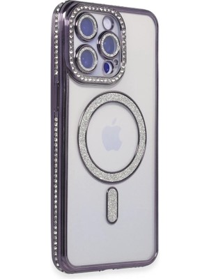 Bezos Apple iPhone 15 Pro Kılıf Joke Simli Magneticsafe Kılıf - Derin Mor