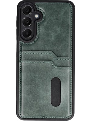 Bezos Samsung Galaxy A15 4g Kılıf Sara Kartvizitli Deri Kılıf - Koyu Yeşil
