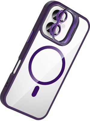 Bezos Joko Apple iPhone 16 Plus Remim Lensli Magsafe Standlı Kapak - Derin Mor