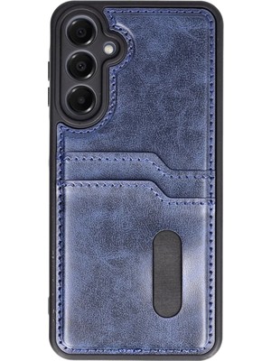 Bezos Samsung Galaxy S24 Fe Kılıf Sara Kartvizitli Deri Kılıf - Lacivert