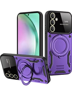 Bezos Samsung Galaxy S24 Fe Kılıf Joy Lens Standlı Kapak - Mor