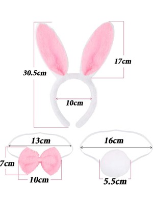 Akıllı Bayi Tavşan Kostüm Seti Taç Papyon Kuyruk Pembe Renk Aby