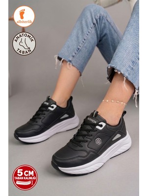 Albishoes Kadın Yüksek Kalın Taban 5 cm Yumuşak Anatomik Rahat Taban Kadın Sneaker Spor Ayakkabı