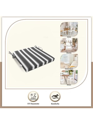 Monolisse Stripe Fermuarlı Bağcıklı Sandalye Minderi Gri 40 x 40 cm