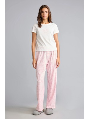 DeFacto Kısa Kollu Üst Desenli Geniş Paça Alt Pijama Takımı H4196AX26AU