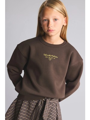 DeFacto Relax Fit Bisiklet Yaka Düşük Omuzlu Baskılı Sweatshirt Kız Çocuk I3382A826AU