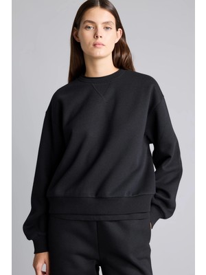 DeFacto Relaxed Fit Bisiklet Yaka Üçgen Dikiş Detaylı Kalın Kumaş Basic Sweatshirt I2628AX26WN