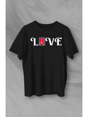 14 Şubat Sevgililer Günü Love Baskılı Oversize Bisiklet Yaka T-Shirt - Siyah