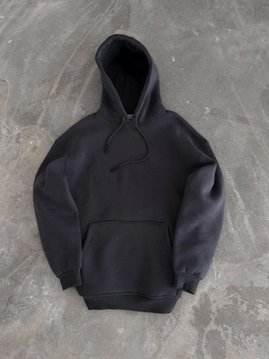 Kadın Kapüşonlu Kanguru Cepli 3 Iplik Pamuklu Oversize Hoodie Sweatshirt - Füme