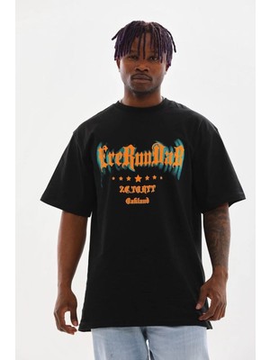 Erkek Baskılı T-Shirt Kısa Kol Bisiklet Yaka Rahat Kalıp Tişört - Siyah
