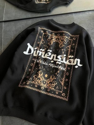 Kadın 3 Iplik Pamuklu Bisiklet Yaka Baskılı Sweatshirt - Siyah