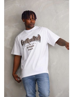 Erkek Baskılı T-Shirt Kısa Kol Bisiklet Yaka Rahat Kalıp Tişört - Beyaz