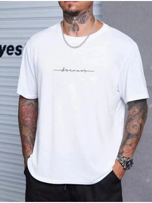 Erkek Baskılı T-Shirt Kısa Kol Bisiklet Yaka Regular Fit Rahat Kalıp Tişört - Beyaz