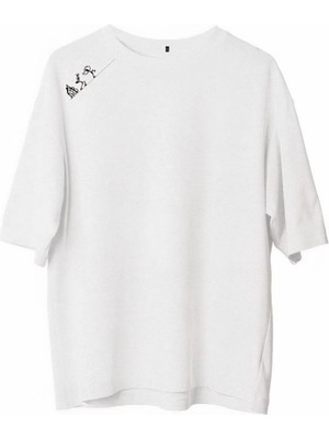Erkek Baskılı T-Shirt Kısa Kol Bisiklet Yaka Regular Fit Rahat Kalıp Günlük Tişört - Beyaz