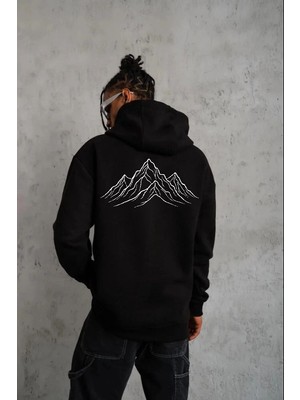 Erkek Nihilist Penguen Baskılı 3 Iplik Pamuklu Kapüşonlu Sweatshirt Hoodie Siyah