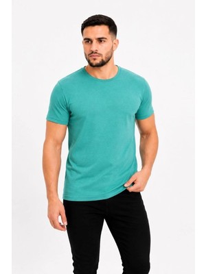Erkek Basic Tişört Bisiklet Yaka Kısa Kol Günlük Yazlık Slim Fit T-Shirt - Su Yeşili