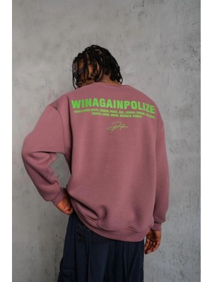 Erkek Bisiklet Yaka Baskılı 3 Iplik Pamuklu Sweatshirt - Gül Kurusu