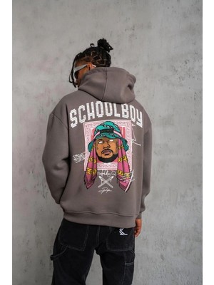 Erkek 3 Iplik Pamuklu Kapüşonlu Baskılı Cepli Oversize Sweatshirt Hoodie - Gri