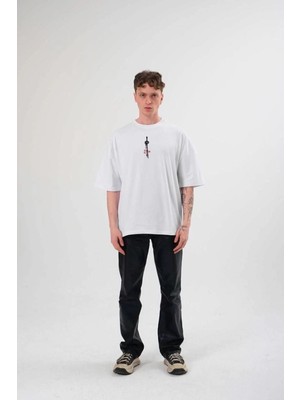 Erkek Baskılı T-Shirt Kısa Kol Bisiklet Yaka Regular Fit Rahat Kalıp Günlük Tişört - Beyaz