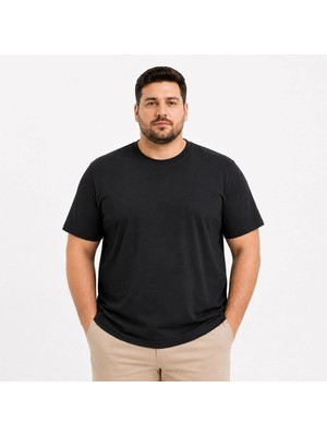 Erkek Battal Big Size Basic Tişört Bisiklet Yaka Rahat Kalıp T-Shirt - Siyah