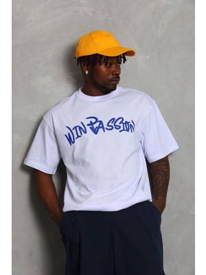Erkek Baskılı Tişört Kısa Kol Bisiklet Yaka Oversize T-Shirt - Beyaz