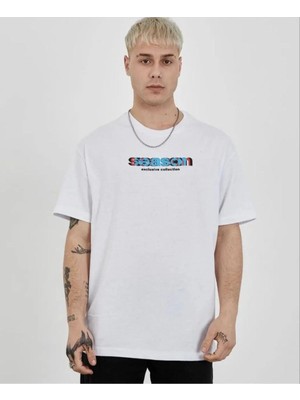 Erkek Kısa Kol Yazlık Tişört Bisiklet Yaka Baskılı Oversize T-Shirt - Beyaz