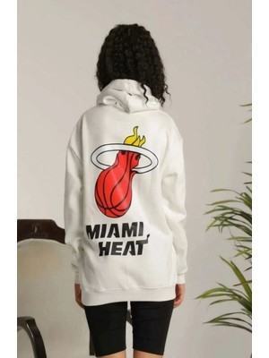 Kadın Oversize Kapüşonlu Cepli Baskılı 3 Iplik Pamuklu Hoodie Sweatshirt - Beyaz