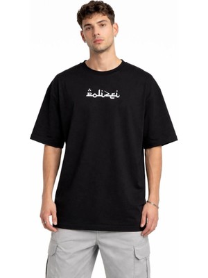 Erkek Kısa Kol Yazlık Tişört Bisiklet Yaka Baskılı Oversize T-Shirt - Siyah