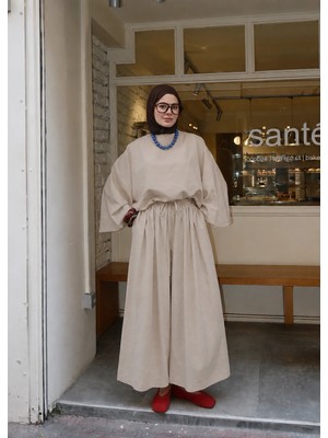 Moda Aksa Keten Premium Takım Naturel Bej
