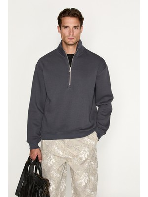 Grimelange Ceremıno Erkek Yarım Fermuarlı Gri Sweatshirt