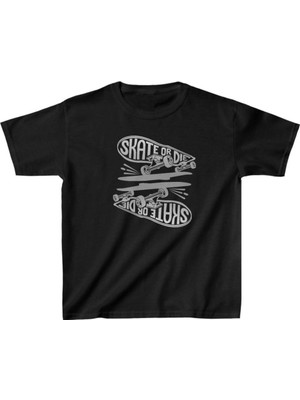Unisex Çocuk Baskılı T-Shirt - Siyah