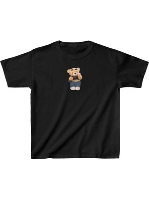 Unisex Çocuk Baskılı T-Shirt - Siyah