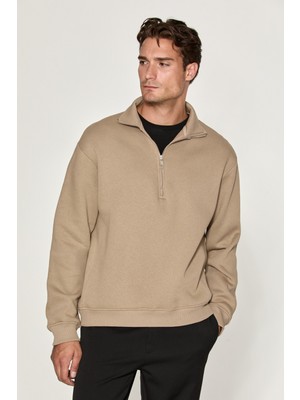 Grimelange Ceremıno Erkek Yarım Fermuarlı Vizon - Bej Sweatshirt