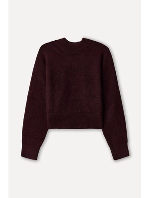 Mudo Kadın Bordo Loose Fit Dik Yaka Kazak