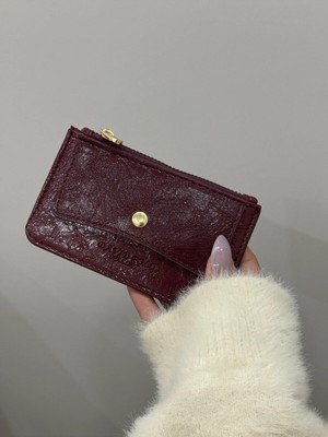 Purpleart Kadın Bordo Deri Görünümlü Çok Bölmeli Mini Cüzdan & Kartlık | Fermuarlı Bozuk Para Bölmeli Çıtçıtlı Fonksiyonel Tasarım