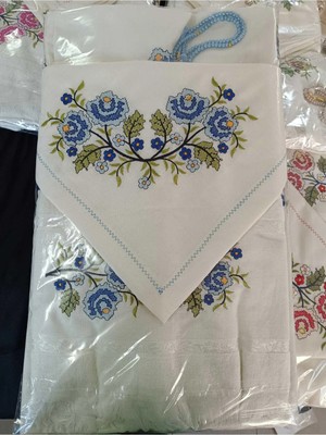 Çt Çeyizci Tekstil Kanaviçe Seccade Takımı, Seccade Seti Kanaviçe Renkli 5 Parça Seccade Kanaviçe Takım - Mavi
