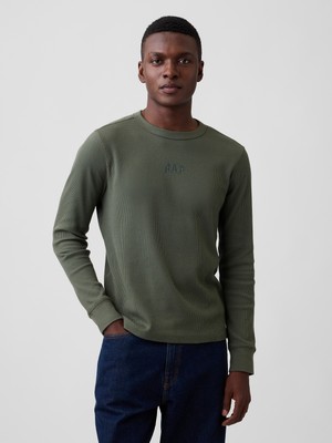 Gap Erkek Haki Waffle-Knit Bisiklet Yaka T-Shirt