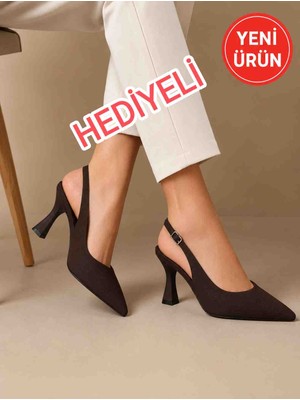 Kadın Kahve Süet Tokalı Sivri Burun Şık 9 cm Topuklu (Ekstra Pedli Rahat Taban) Stiletto Ayakkabı